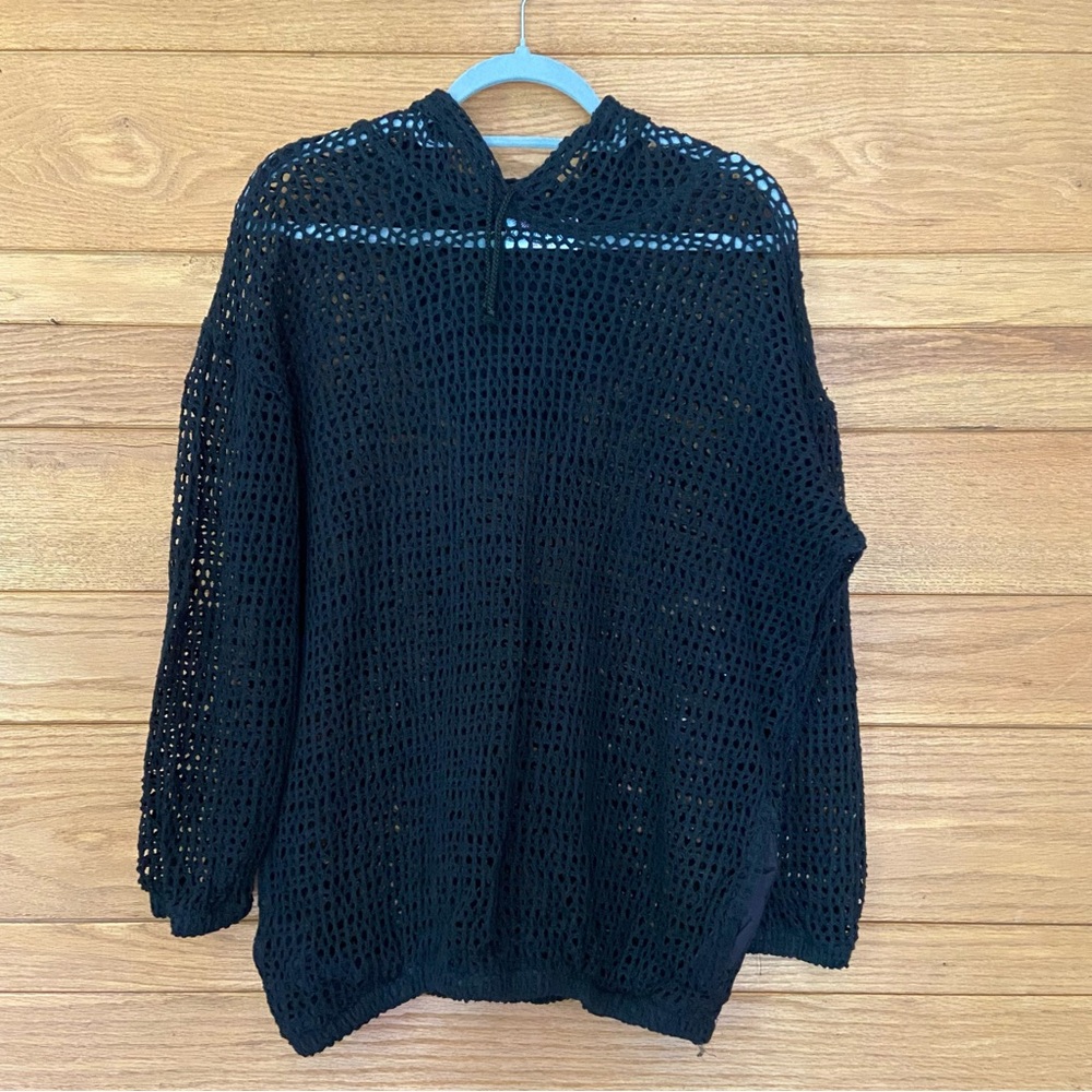Vintage 90s Under the Sun black open knit hooded sweater